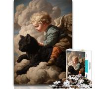 Puzzle per adolescenti da 1000 pezzi, gatto nero e angelo, giocattoli per l'intrattenimento della famiglia, ideali come regalo per tutta la famiglia (75x50cm)