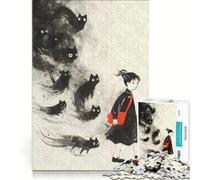 Puzzle per adolescenti da 1000 pezzi: gatto nero, fantasmi, yokai, gioco impossibile, rilassante e stimolante per la mente, regalo per donne 38x26cm