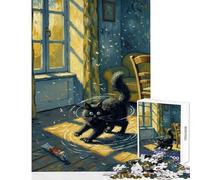 Puzzle per adolescenti da 1000 pezzi Gatto nero in stile Van Gogh giocattolo educativo idee regalo gioco educativo migliora l'amore tra coppie dimensioni 38x52cm
