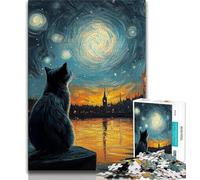 Puzzle per adolescenti da 1000 pezzi, gatto nero sotto il cielo notturno, sfida difficile antistress, ogni pezzo è unico, gioco divertente e stimolante per tutta la famiglia (38x26cm)