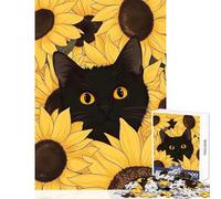 Puzzle per adolescenti da 1000 pezzi,gatto nero tra i girasoli,giocattolo,decorazione da parete,regalo divertente,gioco rompicapo,migliora l'amore tra coppie,dimensioni 38x52cm