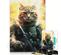 Puzzle per adolescenti da 1000 pezzi,gatto soldato,bordo perfetto,divertente,stimolante,gioco di logica,momento di relax,decorazione natalizia (38x26cm)