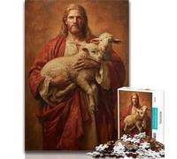Puzzle per adolescenti da 1000 pezzi, Gesù che tiene in braccio una pecora, sfida difficile antistress con poster abbinato e foglio di quiz, 38x26cm