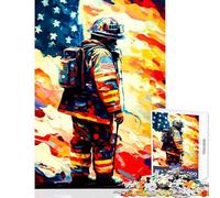 Puzzle per adolescenti da 1000 pezzi giocattolo educativo dipinto a forma di vigile del fuoco con bandiera americana regalo per compleanni giochi divertenti con poster abbinato e foglio di quiz