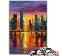 Puzzle per adolescenti da 1000 pezzi, gioco educativo per famiglie, città in vetro colorato, ideale come regalo per tutta la famiglia dai 14 anni in su, 26x38cm