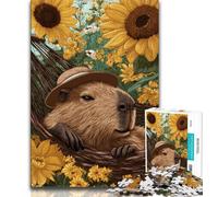 Puzzle per adolescenti da 1000 pezzi Girasole Capibara, impegnativo e difficile con pezzi completamente interconnessi di forma casuale 75x50cm