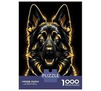Puzzle Per Adolescenti Da 1000 Pezzi Golden German Shepherd Portrait on Black Puzzle Per Adulti Giocattolo Decorazione Da Parete Migliora La Memoria Gioco Stimolante Regali 52x38cm/1000pcs