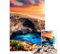 Puzzle per adolescenti da 1000 pezzi grotta marina al tramonto a Malta paesaggio puzzle per ragazzi gioco rompicapo regalo per donne difficile e stimolante (dimensioni 38x52cm)