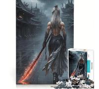 Puzzle per adolescenti da 1000 pezzi guerriero con spada fiammeggiante in una città oscura gioco per famiglie assemblaggio di modelli per rafforzare l'amore tra le coppie 38x52cm