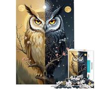 Puzzle per adolescenti da 1000 pezzi Gufo mistico del giorno e della notte Dualità Illustrazione fantasy di sole e luna Sfida educativa per divertimento in famiglia Giocattoli fai da te a partire P
