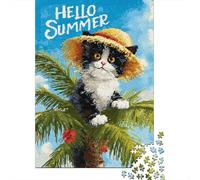 Puzzle Per Adolescenti Da 1000 Pezzi Hello Summer Cat Art Print Puzzle Per Adulti Giocattoli Fai Da Te Analisi E Logica Divertimento Attività A Casa, 52x38cm/1000pcs