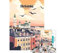 Puzzle per adolescenti da 1000 pezzi Helsinki Finlandia poster di viaggio illustrazione gioco educativo giocattoli giochi educativi regali compleanno attività familiari (dimensioni 75x50cm)