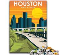 Puzzle per adolescenti da 1000 pezzi, Houston, Texas, viaggi artistici, difficili e stimolanti, con poster abbinato e foglio di quiz per età 14 anni (dimensioni 38x52cm)