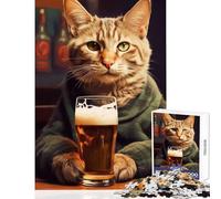 Puzzle per adolescenti da 1000 pezzi Il gatto che beve birra Decorazione per la casa Giocattoli Regali di Babbo Natale segreto Giochi per famiglie Aiuta il cervello Esercita le dimensioni 38x52cm