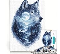 Puzzle per adolescenti da 1000 pezzi "Il lupo del regno illuminato dalla luna" giocattolo antistress sfida impegnativa per rafforzare l'amore tra le coppie 38x52cm