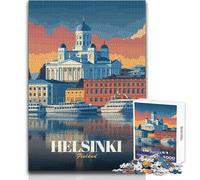 Puzzle per adolescenti da 1000 pezzi, illustrazione del paesaggio urbano di Helsinki, Finlandia, analisi pratica del gioco e logica, regalo per compleanni, dimensioni 38x52cm
