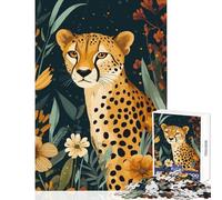Puzzle per adolescenti da 1000 pezzi illustrazione di un ghepardo nella giungla floreale giocattolo decorazione da parete opera d'arte regalo giochi educativi adatto per la decorazione del desktop