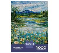 Puzzle Per Adolescenti Da 1000 Pezzi Impasto Landscape with Flowers And Mountain Puzzle Per Adolescenti Giocattolo Decorazione Murale Decorazione Per La Casa Interazione Genitore-figlio 52x38cm/1000pc