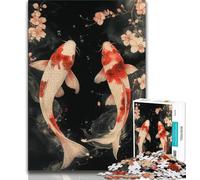 Puzzle per adolescenti da 1000 pezzi in stile giapponese Koi, giocattoli per l'intrattenimento della famiglia con poster abbinato e foglio di quiz (38x26cm)