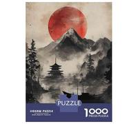 Puzzle Per Adolescenti Da 1000 Pezzi Japanese Landscape with Red Sun Puzzle Per Adulti Giocattoli Fai Da Te Analisi E Logica Divertimento Attività A Casa, 38x26cm/1000pcs