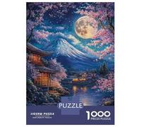 Puzzle Per Adolescenti Da 1000 Pezzi Japanese Night Scene with Full Moon Puzzle Per Adulti Giocattolo Decorazione Da Parete Regali Per Donne Divertimento A Casa Attività, 70x50cm/1000pcs