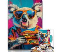 Puzzle per adolescenti da 1000 pezzi, Koala che mangia un hamburger, educativo e didattico, ideale come regalo per tutta la famiglia, 75x50cm