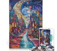 Puzzle per adolescenti da 1000 pezzi: la luna sorge nella strada del villaggio gioco rompicapo attività divertenti da fare a casa regalo per donne 38x26cm