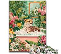 Puzzle per adolescenti da 1000 pezzi, leopardo nella vasca da bagno, aiuta il cervello a esercitare i giocattoli avvincenti per coltivare la pazienza, ottimo regalo, 50x75cm