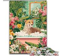 Puzzle per adolescenti da 1000 pezzi, leopardo nella vasca da bagno, giochi educativi, decorazione per la casa, adatto per la decorazione della scrivania (dimensioni 26x38cm)