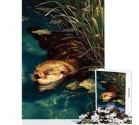Puzzle per adolescenti da 1000 pezzi lontra che nuota nell'acqua con foglie di ninfea giocattoli antistress regali di compleanno giochi educativi collezione di artisti belle arti dimensioni 50x75cm