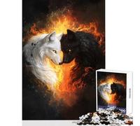 Puzzle per adolescenti da 1000 pezzi lupi bianchi e neri in fiamme decorazione per la casa giocattoli regalo divertente gioco educativo attività divertenti a casa dimensioni 50x75cm