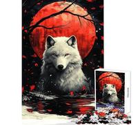 Puzzle per adolescenti da 1000 pezzi,lupo bianco,luna rossa,giocattolo,decorazione da parete,opera d'arte,regalo,giochi educativi,aiuta il cervello,esercizio,dimensioni 38x26cm