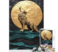 Puzzle per adolescenti da 1000 pezzi lupo dorato che ulula sotto il cielo illuminato dalla luna giocattolo decorazione da parete opera d'arte regalo giochi educativi adatto per la decorazione