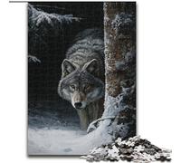 Puzzle per adolescenti da 1000 pezzi Lupo nella neve, gioco per famiglie, antistress, sfida difficile, rafforza l'amore tra coppie (dimensioni 50x75cm)