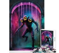 Puzzle per adolescenti da 1000 pezzi mostro di zucca a tre teste in un arco di pietra giocattoli antistress idee regalo giochi per famiglie adatti per la decorazione della scrivania dimensioni 38x52cm