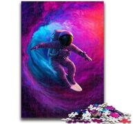 Puzzle per adolescenti da 1000 pezzi, motivo: astronauta che fa surf nello spazio, per bambini dai 14 anni in su, interessanti regali per ridurre lo stress per amici e familiari, 26x38cm