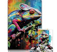 Puzzle per adolescenti da 1000 pezzi, motivo: camaleonte artistico, aiuta il cervello a esercitare i giocattoli che creano dipendenza e coltivano la pazienza, regalo per compleanni, 38x26cm
