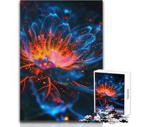 Puzzle per adolescenti da 1000 pezzi, motivo: fiore astratto luminoso con blu e arancione, perfetto passatempo rilassante, giocattolo professionale dal taglio netto, dimensioni: 38x52cm