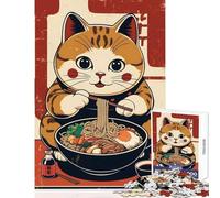 Puzzle per adolescenti da 1000 pezzi motivo: gatto che mangia ramen giocattoli per la casa regali di Babbo Natale segreto giochi per famiglie aiuta il cervello ad allenarsi dimensioni: 38x52cm