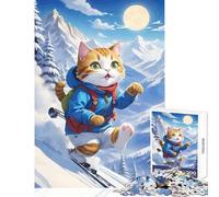 Puzzle per adolescenti da 1000 pezzi motivo: gatto che scia montagne innevate decorazioni per la casa giocattoli regali di segreto giochi per famiglie aiuta a esercitare il cervello dimensioni: