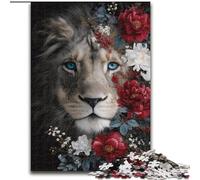 Puzzle per adolescenti da 1000 pezzi, motivo: leone con fiori, gioco per famiglie, antistress, sfida difficile, rafforza l'amore tra coppie (dimensioni 26x38cm)