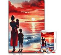 Puzzle per adolescenti da 1000 pezzi, motivo: madre e figli al tramonto sulla spiaggia, gioco di sfida unico, regalo per donne, opera d'arte, dimensioni: 38x52cm