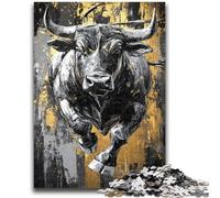 Puzzle per adolescenti da 1000 pezzi, motivo: Toro nero e oro, antistress, per trascorrere il tempo libero in casa, con poster abbinato e foglio di quiz, 50x75cm