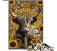 Puzzle per adolescenti da 1000 pezzi, mucche delle Highlands e girasoli, gioco stimolante e per tutta la famiglia, con pezzi completamente interconnessi e di forma casuale dimensioni 26x38cm