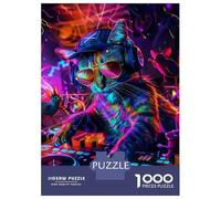 Puzzle Per Adolescenti Da 1000 Pezzi Neon Cat DJ Music Poster Puzzle Per Adulti Gioco Per Famiglie Decorazione Murale Regali Unici Per Compleanno E Natale 52x38cm/1000pcs