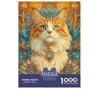 Puzzle Per Adolescenti Da 1000 Pezzi Orange Tabby Cat with Floral Background Puzzle Per Adulti Giochi Rilassanti Vacanza A Casa Passatempo Difficile Da Completare 52x38cm/1000pcs