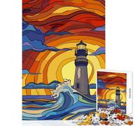 Puzzle per adolescenti da 1000 pezzi,originale faro contro le onde al tramonto,decorazione per la casa,giocattoli,regalo divertente,gioco pratico con poster abbinato e quiz,del foglio 38x26cm