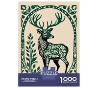 Puzzle Per Adolescenti Da 1000 Pezzi Ornate Green Deer in Floral Frame Puzzle Per Adolescenti Gioco Per Famiglie Migliora La Memoria Regali Di Natale E Compleanno 38x26cm/1000pcs