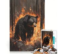 Puzzle per adolescenti da 1000 pezzi: Orso nero nel fuoco, gioco impossibile, rilassante e stimolante per la mente, regalo per donne 50x75cm