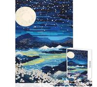 Puzzle per adolescenti da 1000 pezzi Paesaggio notturno con luna e montagne Giocattoli fai da te Idee regalo Gioco educativo con poster abbinato e foglio di quiz Dimensioni 38x26cm